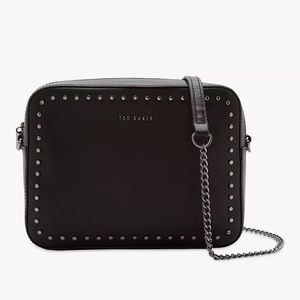 Black Leather Studded Ted Baker Crossbody Bag with Dust Bag